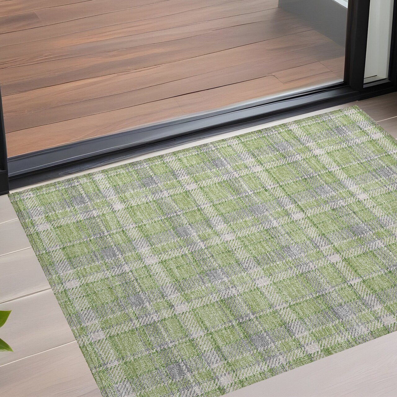 Edge Collections - 3' x 5' - Green - Washable Non-Skid Plaid Area Rug for Indoor and Outdoor Use - 1 Piece